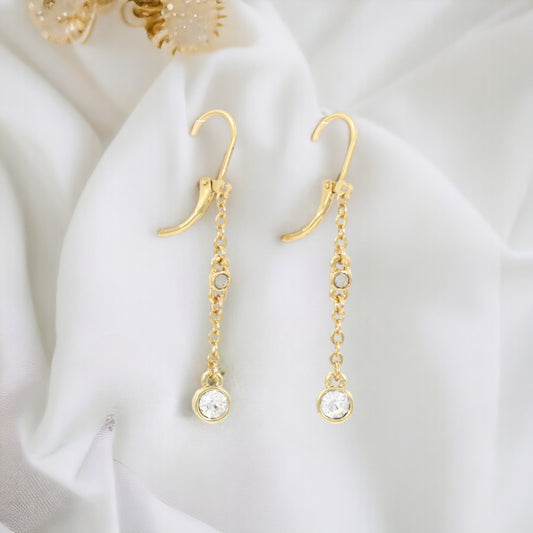 Long Zircons Drop Earrings Real Gold Plated 24K