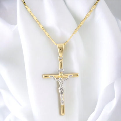 Men's Long Crucifix Valentino Chain 20'' Necklace Real Gold Filled 18K