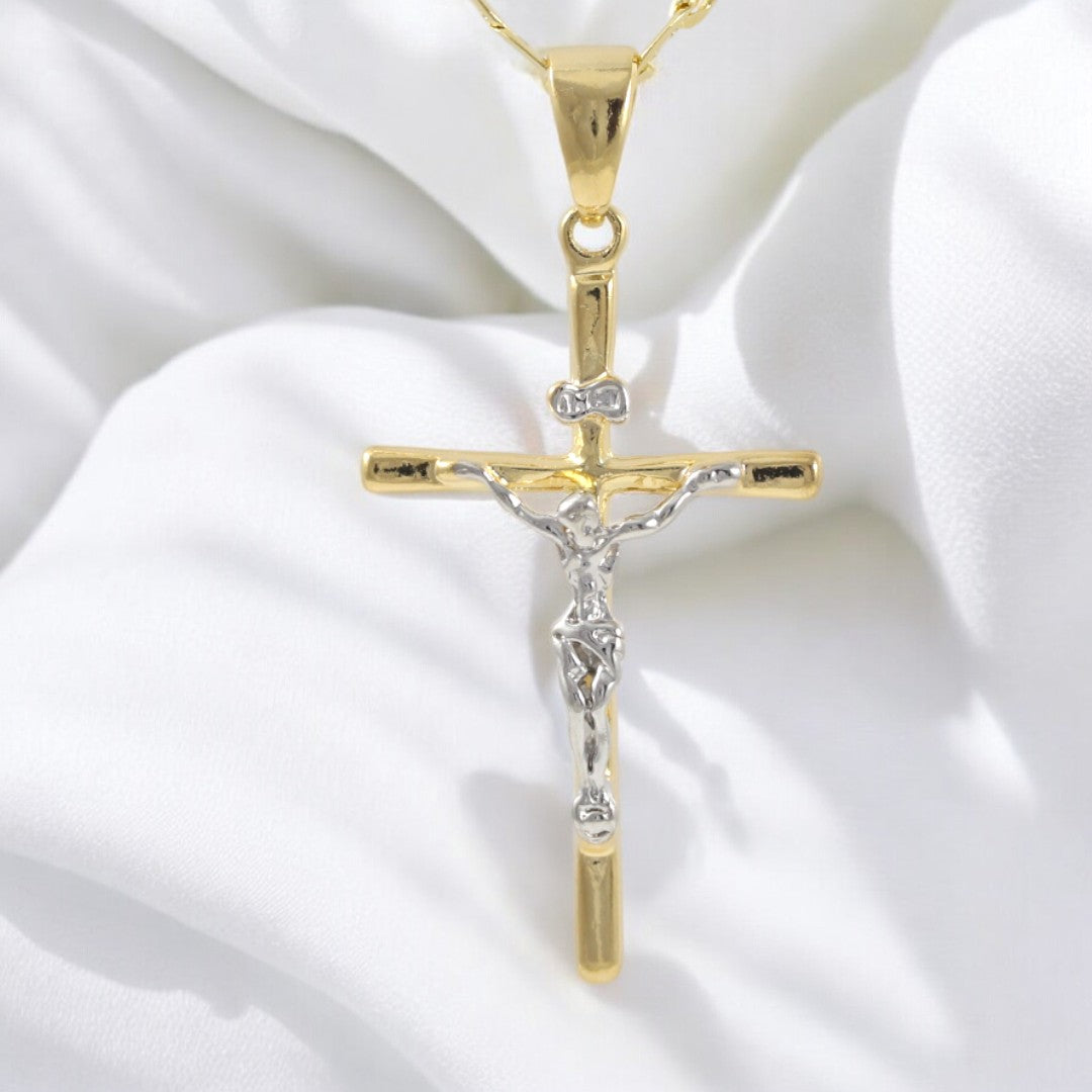 Gold Filled 18K Two Tone Crucifix Large Charm