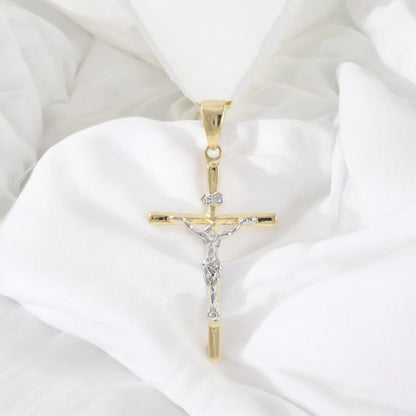 Gold Filled 18K Two Tone Crucifix Large Charm