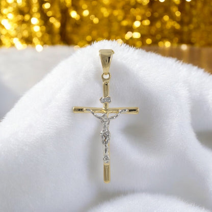 Gold Filled 18K Two Tone Crucifix Large Charm