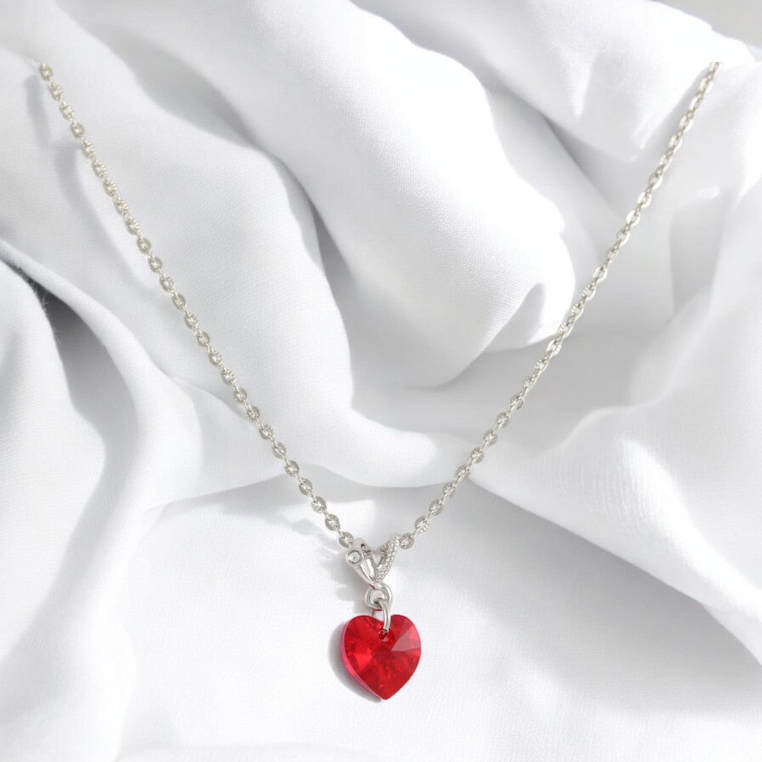 Necklace Red Heart Silver Plated