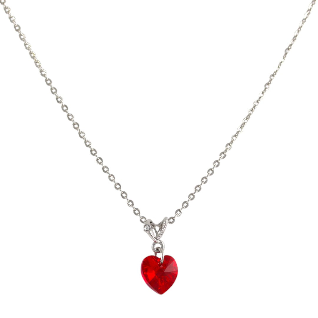 Necklace Red Heart Silver Plated