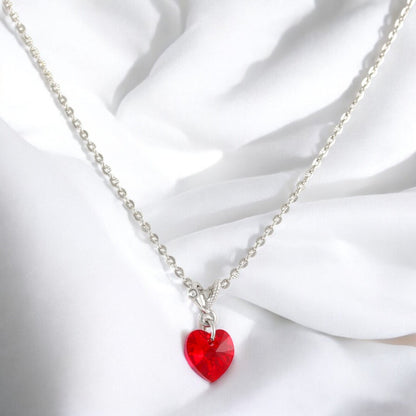 Necklace Red Heart Silver Plated