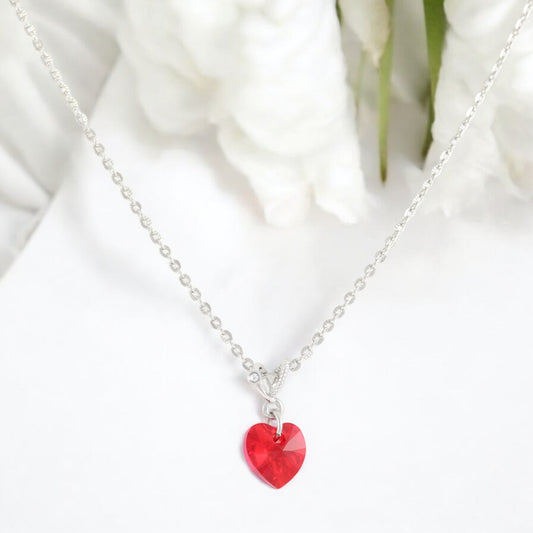 Necklace Red Heart Silver Plated