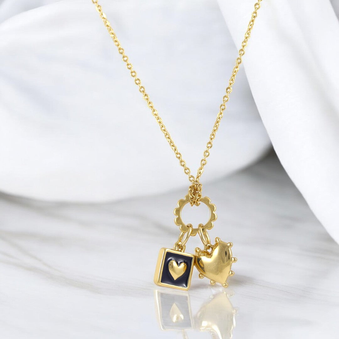 Necklace Black Heart Gold Plated 24K