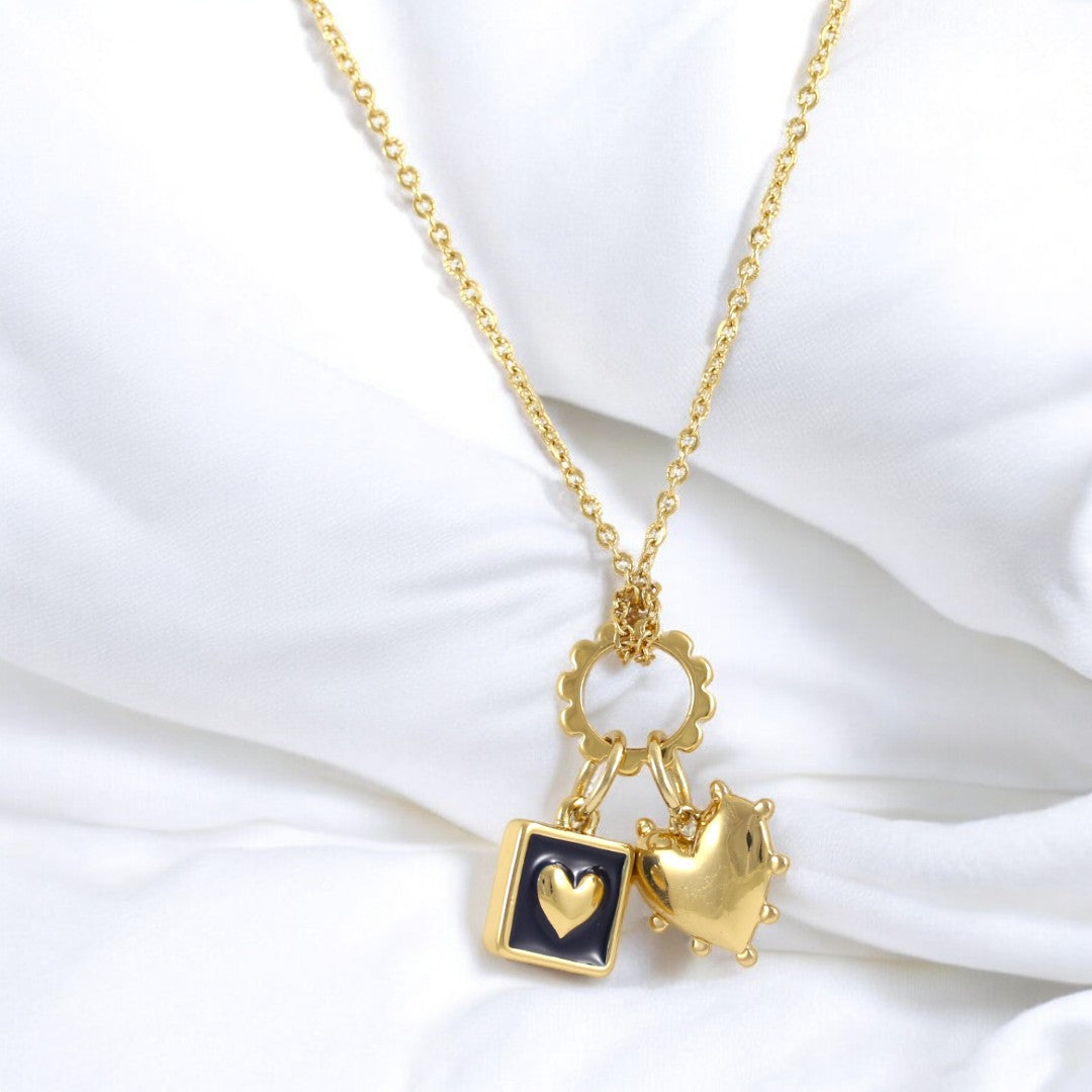 Necklace Black Heart Gold Plated 24K