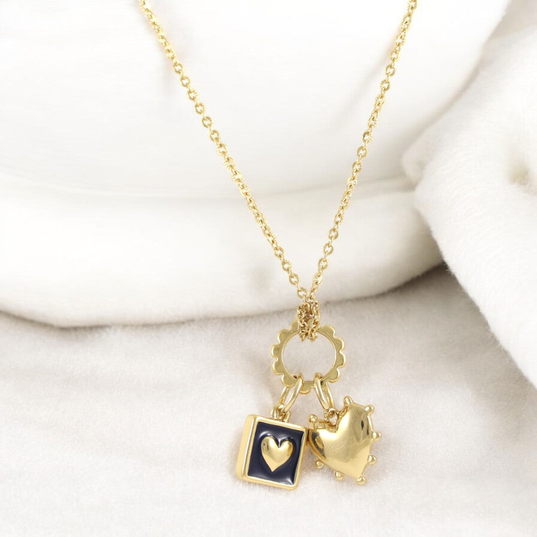 Necklace Black Heart Gold Plated 24K