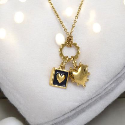 Necklace Black Heart Gold Plated 24K