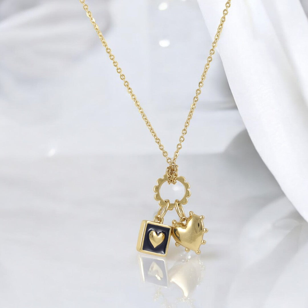 Necklace Black Heart Gold Plated 24K