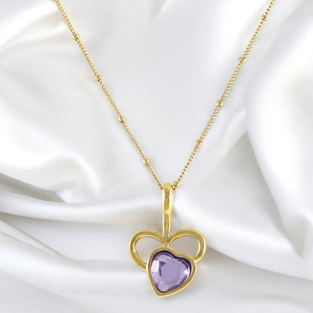 Purple Heart Necklace Real Gold Plated 24K