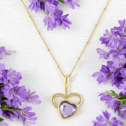 Purple Heart Necklace Real Gold Plated 24K