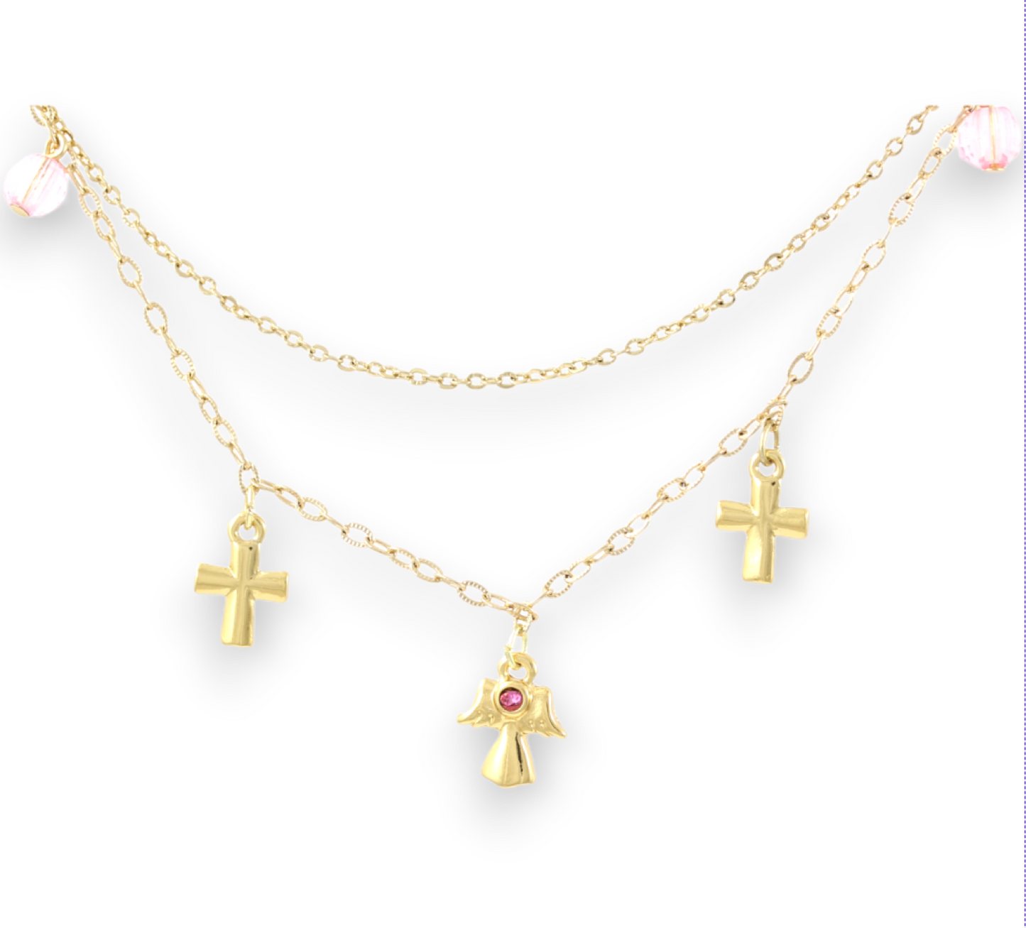 Handmade Anklet Guardian Angel & Cross Real Gold Plated 24K