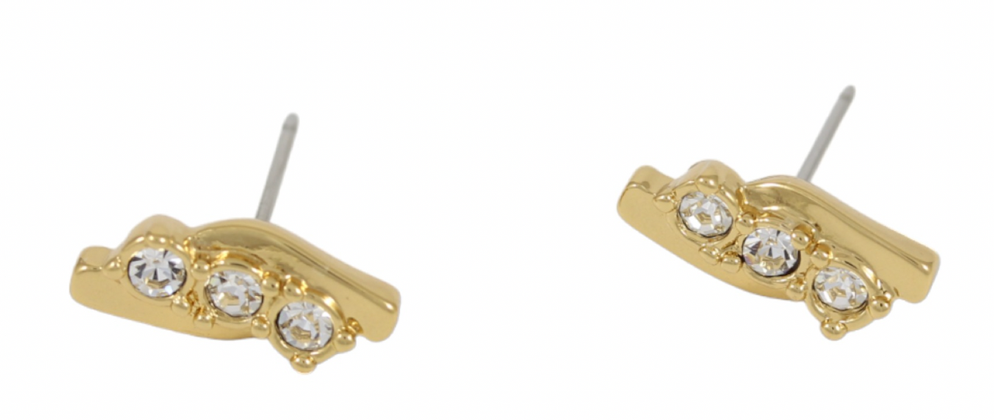 Stick Stud Earrings Real Gold Plated with 3 Zircons