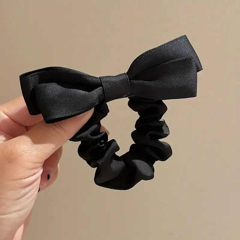 Double Layer Bow Decor Satin Scrunchies