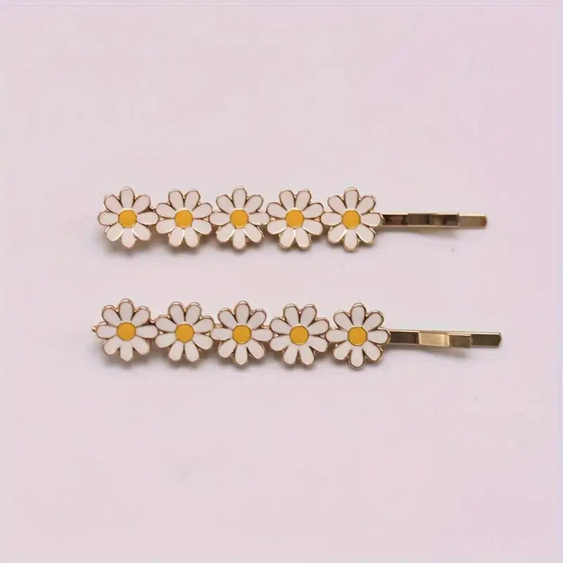 Elegant Fresh Enamel Daisy Hair Clips,