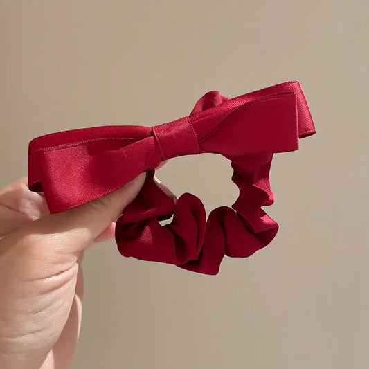 Double Layer Bow Decor Satin Scrunchies