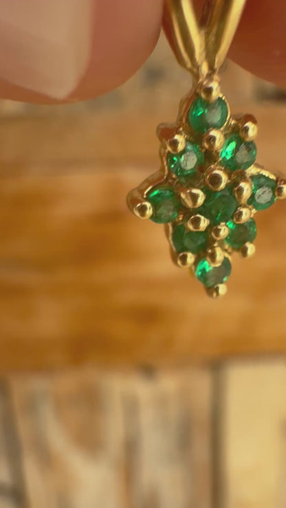 Pine Shape Colombian Emerald & Diamond charm & Solid Gold 18K Italian